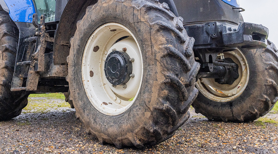 Muddy tractor wheels