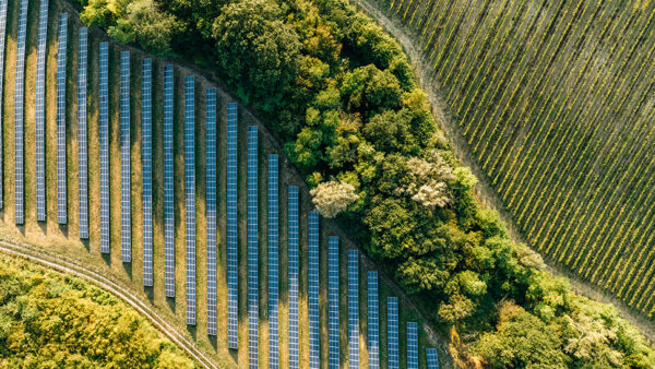 Aerial photo of a UK farm with solar developments