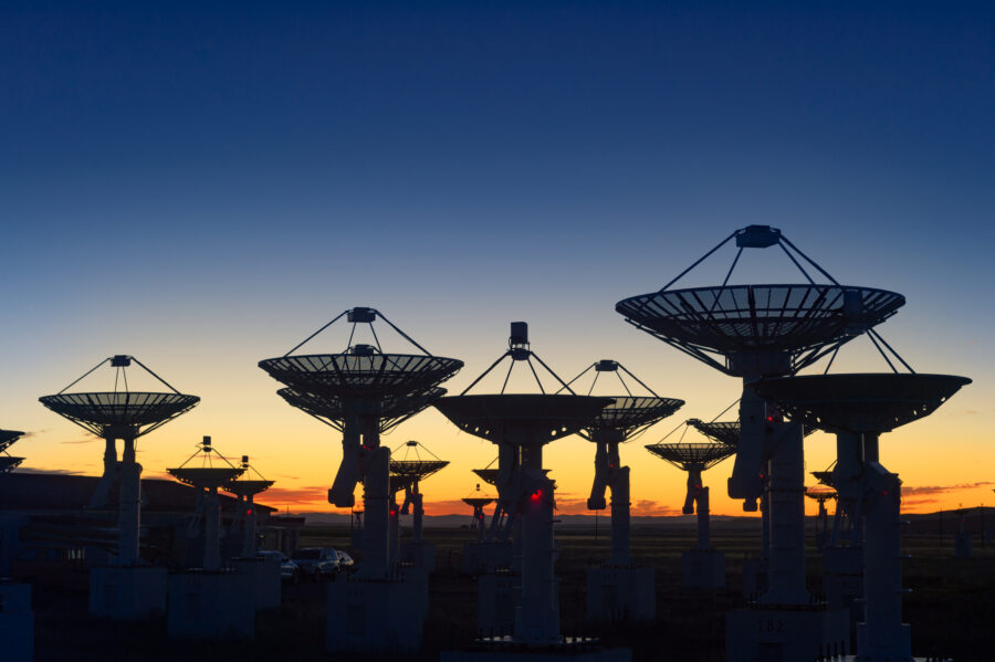 Observatory antenna in the sunset