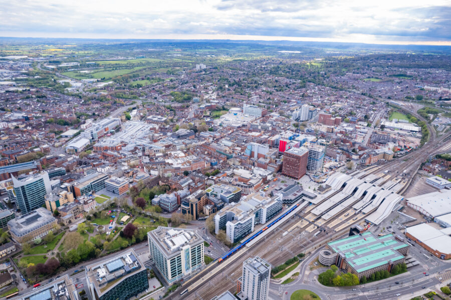 Aerial view of a london railway station