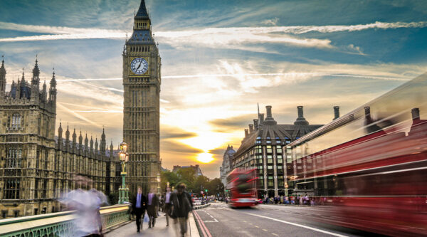 A picture of central London with Big Ben.